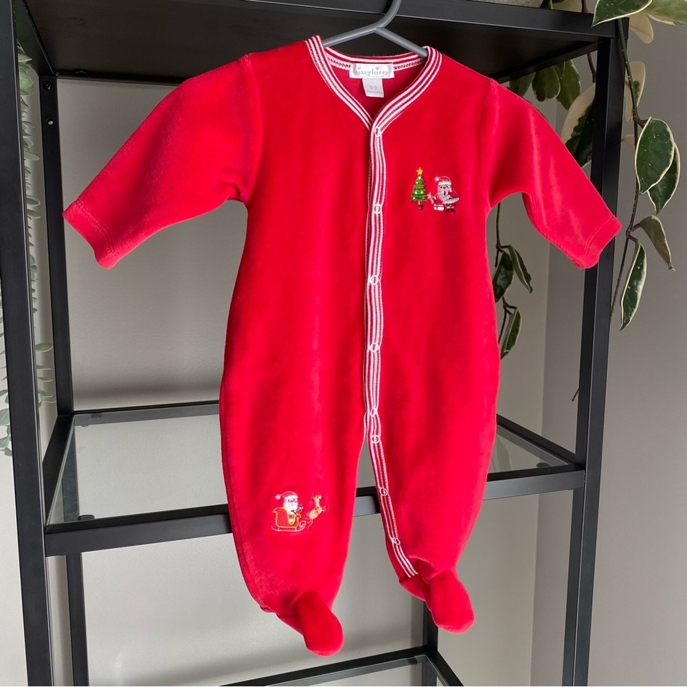 Kissy Kissy Velvet Santa Christmas Footie
